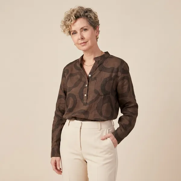 Chocolate_Brown_Linen_Printed_Shirt_For_Women