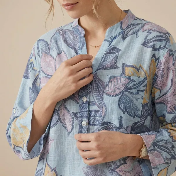 Blue_Cotton_Linen_Printed_Shirt_For_Women