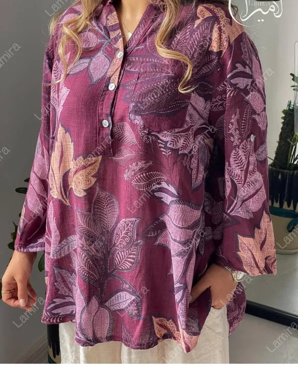 Wine_Cotton_Linen_Printed_Shirt_For_Women