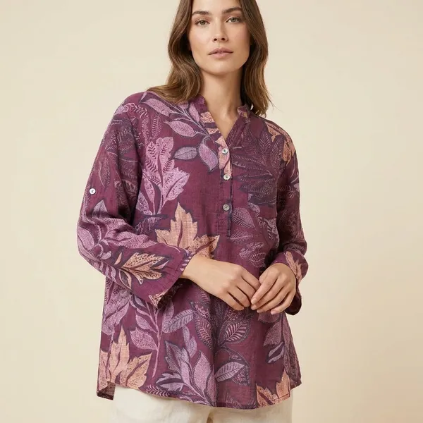 Wine_Cotton_Linen_Printed_Shirt_For_Women