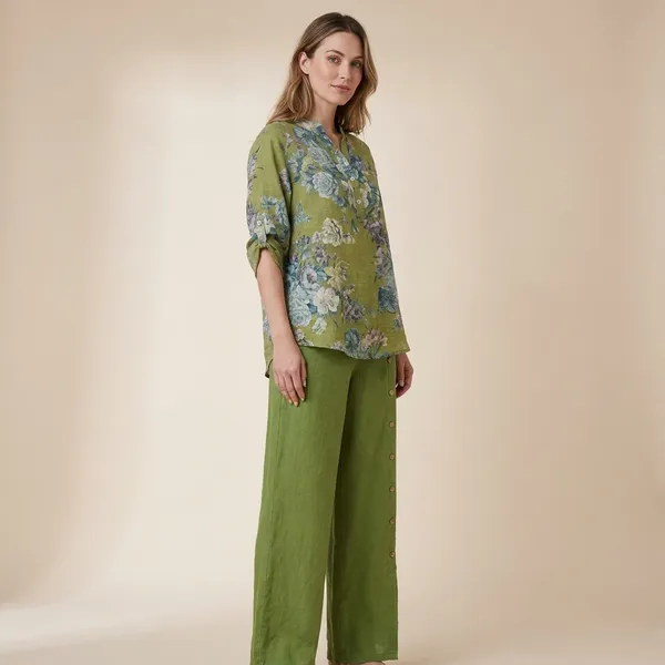 Green_Cotton_Linen_Printed_Shirt_For_Women