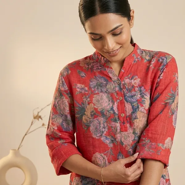 Red_Cotton_Linen_Printed_Shirt_For_Women