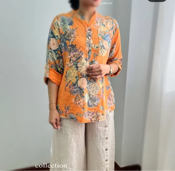 Orange_Cotton_Linen_Printed_Shirt_For_Women