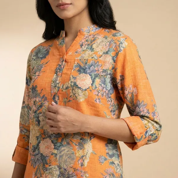 Orange_Cotton_Linen_Printed_Shirt_For_Women
