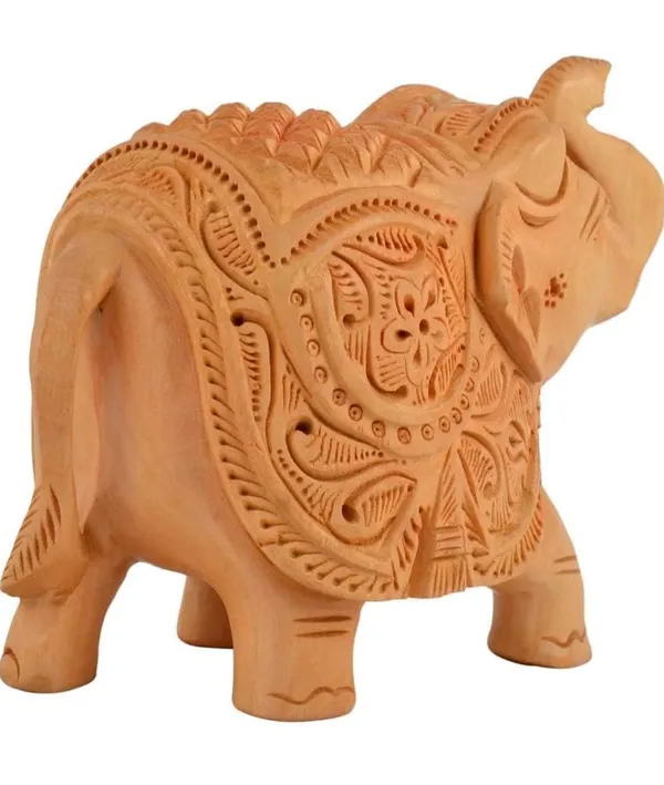Handcrafted_Wooden_Elephant_Showpiece_With_Intricate_Carvings_And_Buddha_Head_Sculpture_With_Intricately_Carved_Hair_Pack_Of_2