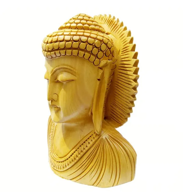 Wooden_Buddha_Head_Statue_With_Lotus_Back_Design_And_Golden_Finish_And_Handcrafted_Elephant_Figurine_And_Decorative_Showpiece_Pack_Of_2