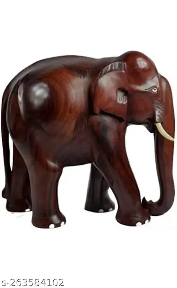 Handcrafted_Wooden_Elephant_Sculpture_With_Ivory_Tusks_And_Dark_Brown_Finish