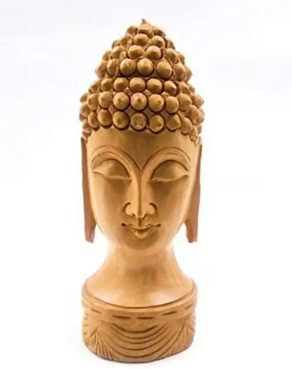 Handcrafted_Wooden_Elephant_Showpiece_With_Intricate_Carvings_And_Buddha_Head_Sculpture_With_Intricately_Carved_Hair_Pack_Of_2