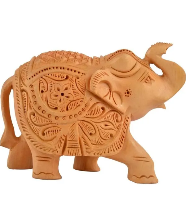 Handcrafted_Wooden_Elephant_Showpiece_With_Intricate_Carvings_And_Buddha_Head_Sculpture_With_Intricately_Carved_Hair_Pack_Of_2