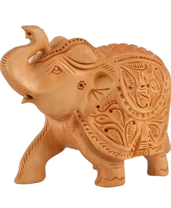 Handcrafted_Wooden_Elephant_Showpiece_With_Intricate_Carvings_And_Buddha_Head_Sculpture_With_Intricately_Carved_Hair_Pack_Of_2