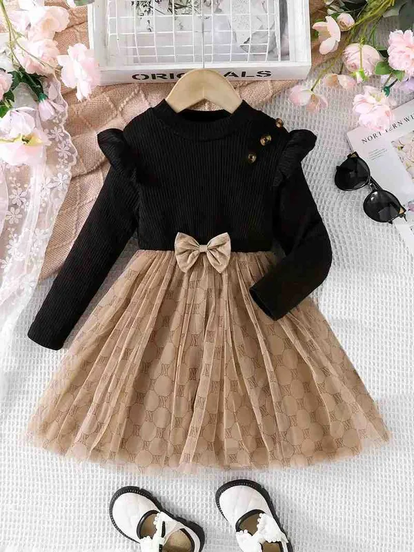 Black_And_Beige_Modal_And_Net_Premium_Dress_For_Baby_Girls