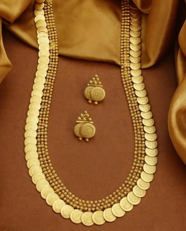 Mansi_Jewl_Point_Traditional_Temple_Design_Gold_Plated_Long_Haram_Necklace_Set_with_Jhumka_Earrings_for_Women_&_Girls,Women_Gold_Plated_Temple_Jewellery_Set_|_Long_Haram_Necklace_with_Lakshmi_Pendant_&_Matching_Jhumka_Earrings_|_Bridal_&_Festive_Wear