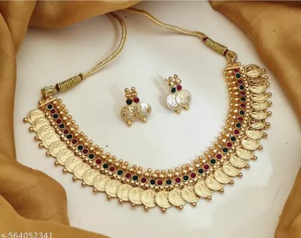 Mansi_Jewl_Point_Traditional_Temple_Design_Gold_Plated_Long_Haram_Necklace_Set_with_Jhumka_Earrings_for_Women_&_Girls,Women_Gold_Plated_Temple_Jewellery_Set_|_Long_Haram_Necklace_with_Lakshmi_Pendant_&_Matching_Jhumka_Earrings_|_Bridal_&_Festive_Wear