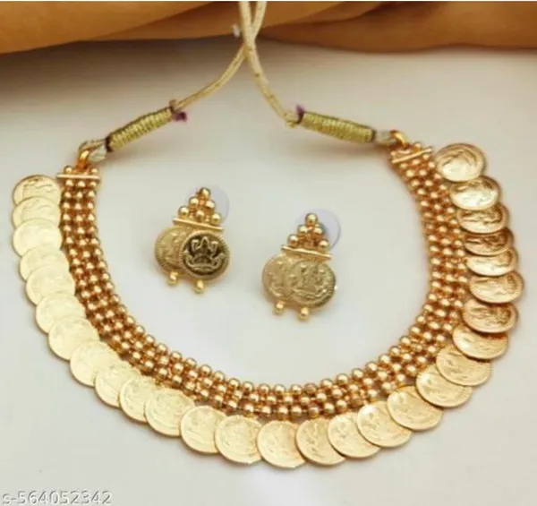 Mansi_Jewl_Point_Traditional_Temple_Design_Gold_Plated_Long_Haram_Necklace_Set_with_Jhumka_Earrings_for_Women_&_Girls,Women_Gold_Plated_Temple_Jewellery_Set_|_Long_Haram_Necklace_with_Lakshmi_Pendant_&_Matching_Jhumka_Earrings_|_Bridal_&_Festive_Wear