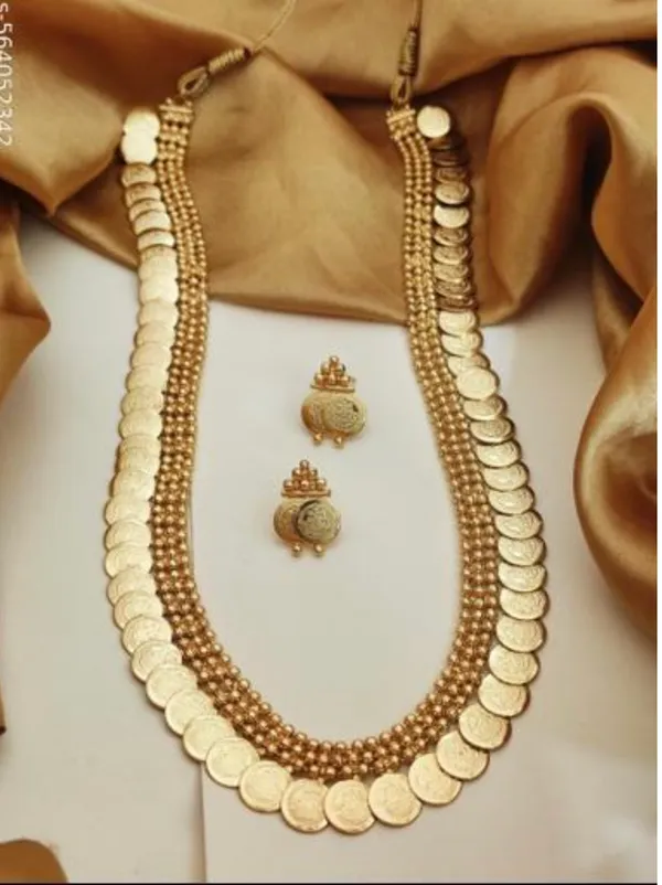 Mansi_Jewl_Point_Traditional_Temple_Design_Gold_Plated_Long_Haram_Necklace_Set_with_Jhumka_Earrings_for_Women_&_Girls,Women_Gold_Plated_Temple_Jewellery_Set_|_Long_Haram_Necklace_with_Lakshmi_Pendant_&_Matching_Jhumka_Earrings_|_Bridal_&_Festive_Wear