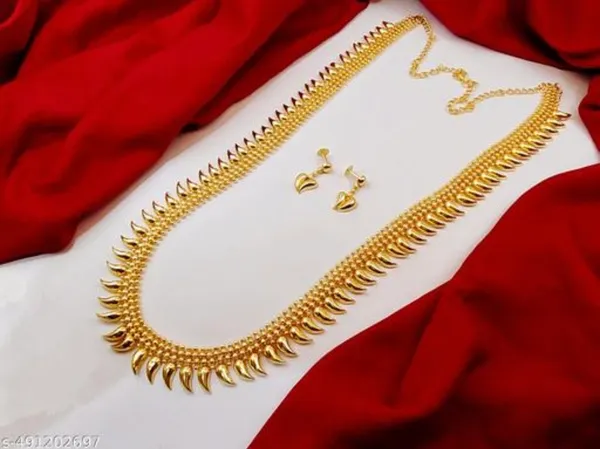 Mansi_Jewl_Point_Traditional_Temple_Design_Gold_Plated_Long_Haram_Necklace_Set_with_Jhumka_Earrings_for_Women_&_Girls,Women_Gold_Plated_Temple_Jewellery_Set_|_Long_Haram_Necklace_with_Lakshmi_Pendant_&_Matching_Jhumka_Earrings_|_Bridal_&_Festive_Wear