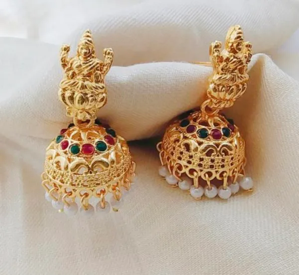 Mansi_Jewl_Point_Traditional_Temple_Design_Gold_Plated_Long_Haram_Necklace_Set_with_Jhumka_Earrings_for_Women_&_Girls,Women_Gold_Plated_Temple_Jewellery_Set_|_Long_Haram_Necklace_with_Lakshmi_Pendant_&_Matching_Jhumka_Earrings_|_Bridal_&_Festive_Wear