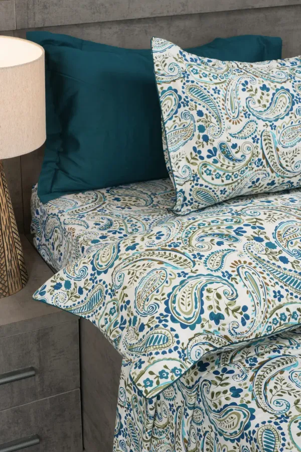 HCS_Living_Satiny_Collection_100%_Pure_Cotton_210_TC_Super_King_Bedsheet_Set_–_Ultra_Soft_Bohemian_Paisley_Design_with_2_Pillow_Covers