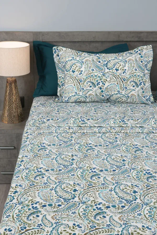 HCS_Living_Satiny_Collection_100%_Pure_Cotton_210_TC_Super_King_Bedsheet_Set_–_Ultra_Soft_Bohemian_Paisley_Design_with_2_Pillow_Covers