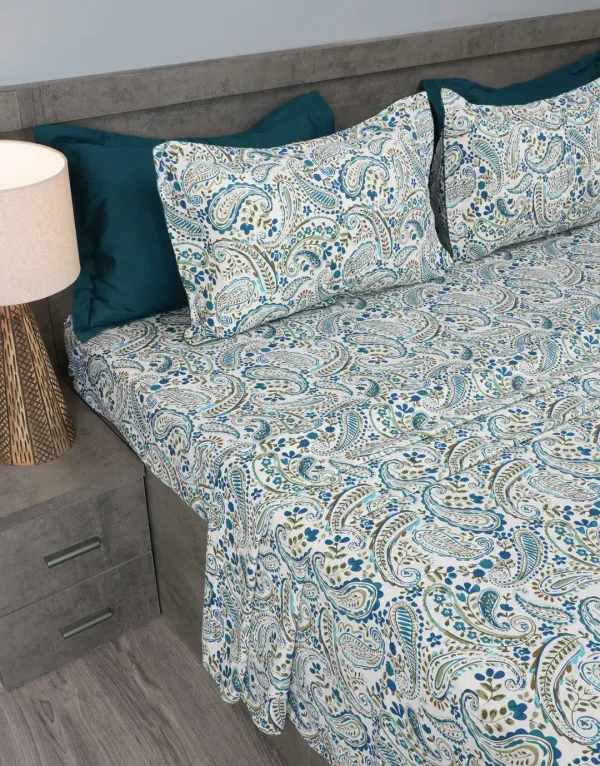 HCS_Living_Satiny_Collection_100%_Pure_Cotton_210_TC_Super_King_Bedsheet_Set_–_Ultra_Soft_Bohemian_Paisley_Design_with_2_Pillow_Covers