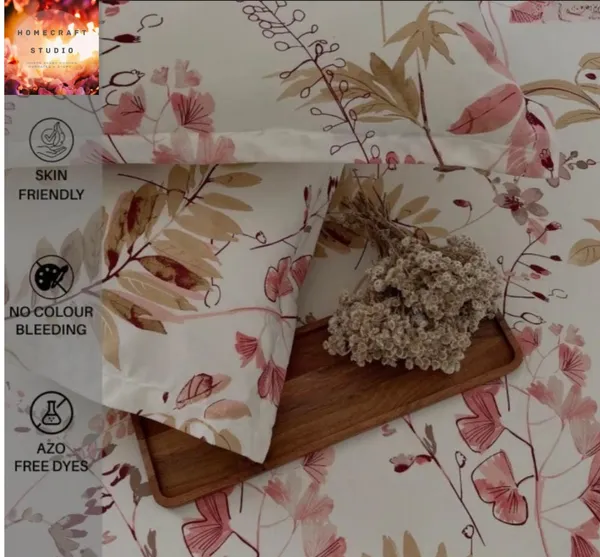 Allure_Botanical_Floral_Cotton_Double_Bedsheet_with_2_Pillow_Covers_|_144_TC_|_Peach_&_White_|_90x100cm