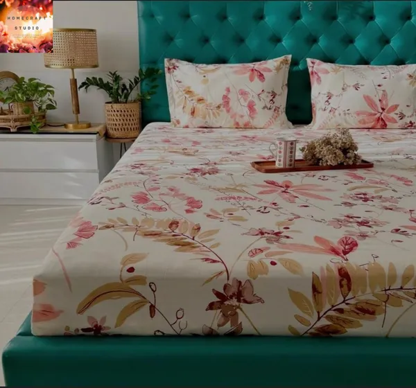 Allure_Botanical_Floral_Cotton_Double_Bedsheet_with_2_Pillow_Covers_|_144_TC_|_Peach_&_White_|_90x100cm