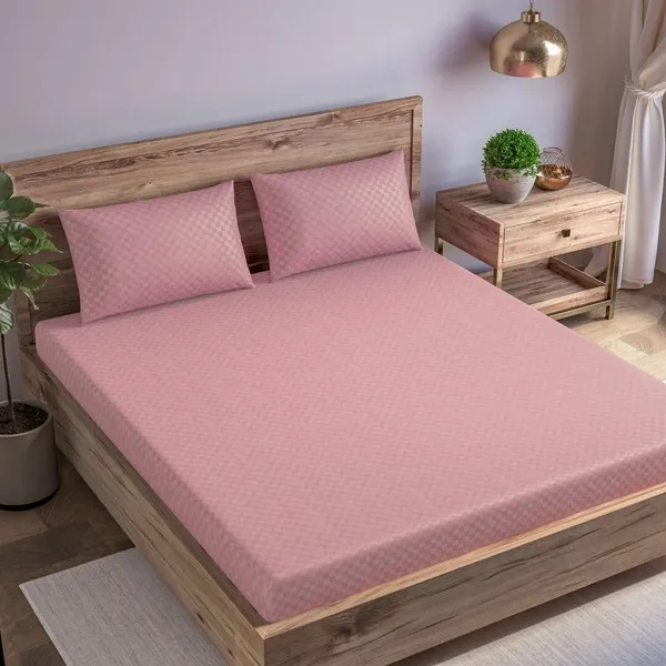 HCS_Living_Soft_Cotton_Jacquard_300TC_Checked_Super_King_Bed_Sheet_With_2_Pie_Pin_Pillow_Covers