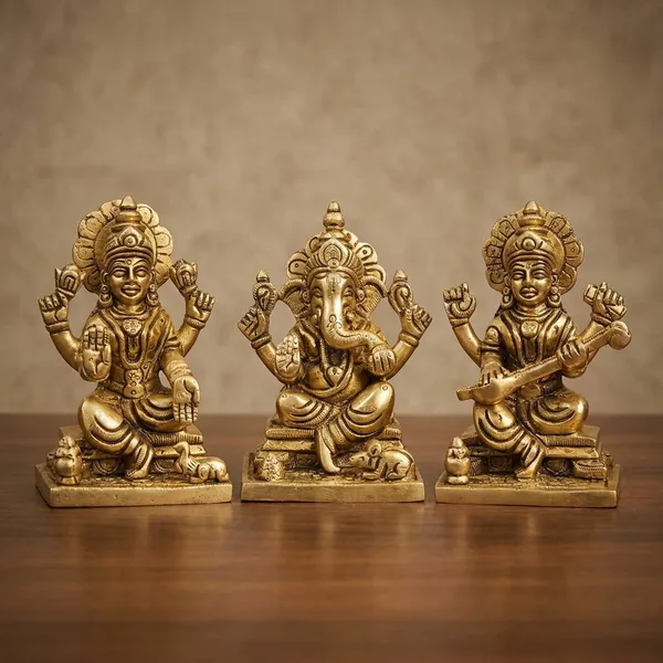 Brass_Ganesh_Laxmi_Saraswati_Murti_Pack_Of_3