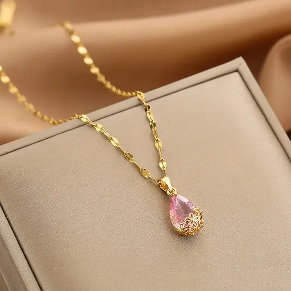 Gold_Plated_Pendant_-_Pink_water_drop