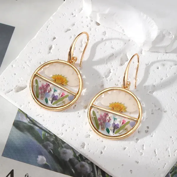 Resin_Drop_Earrings_-_Chrysanthemum_Green_Leaf_Yellow_Flower
