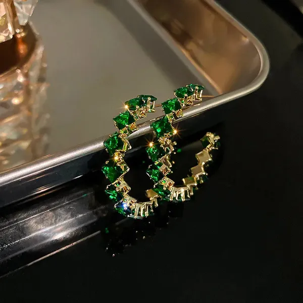 C_Shape_Zircon_Ear_Studs_-_Square_Green