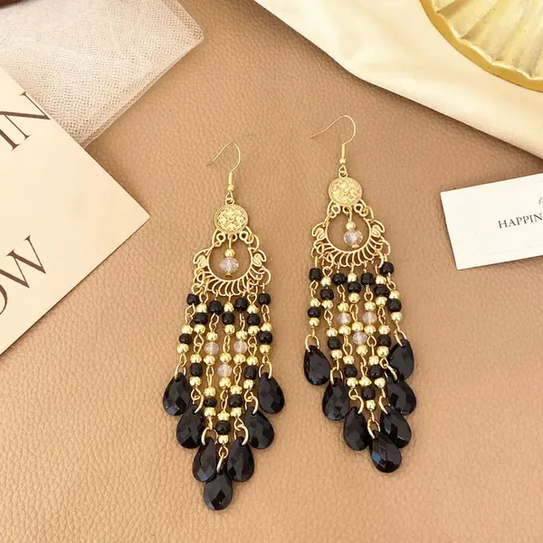 Bohemian_Tassel_Crystal_Beaded_Earrings_-_Black