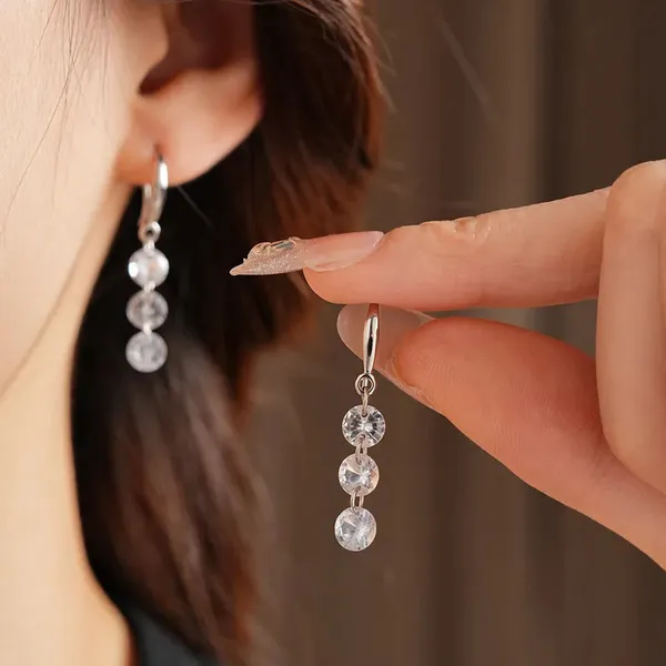 French_Three_Zircon_Tassel_Earrings