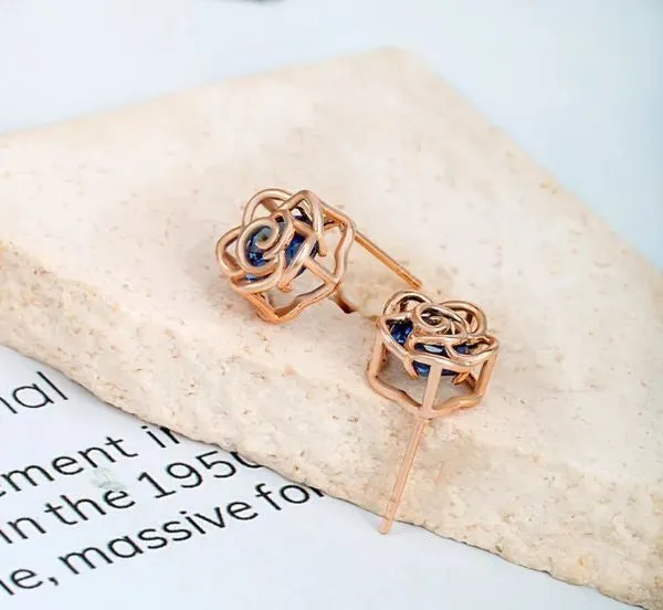 Elegant_Gold_Plated_Rose_Studs_-_Blue