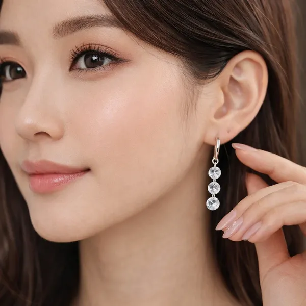 French_Three_Zircon_Tassel_Earrings