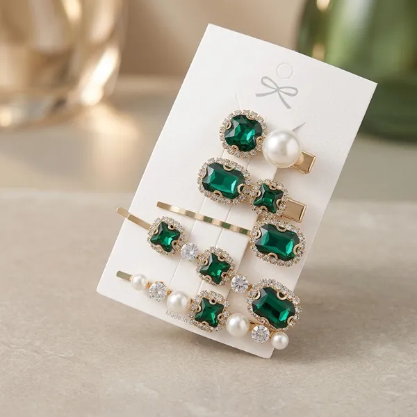Bow_knot_diamond_metal_hair_clip_-_Dark_Green_Diamond