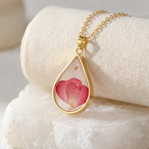 Resin_Pendant_-_Pink_Double_Heart_Flower_Leaves