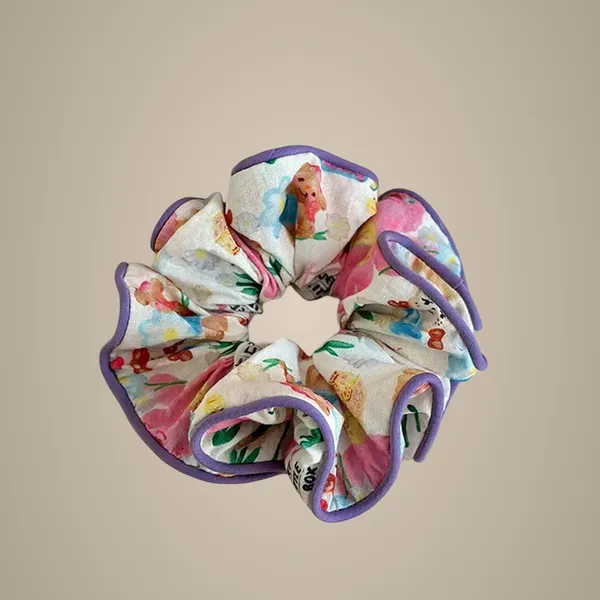 Scrunchie_-_Purple_floral_pleated