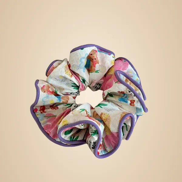 Scrunchie_-_Purple_floral_pleated