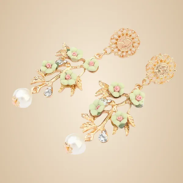 Luxury_Pearl_Long_Floral_Earrings_-_Green