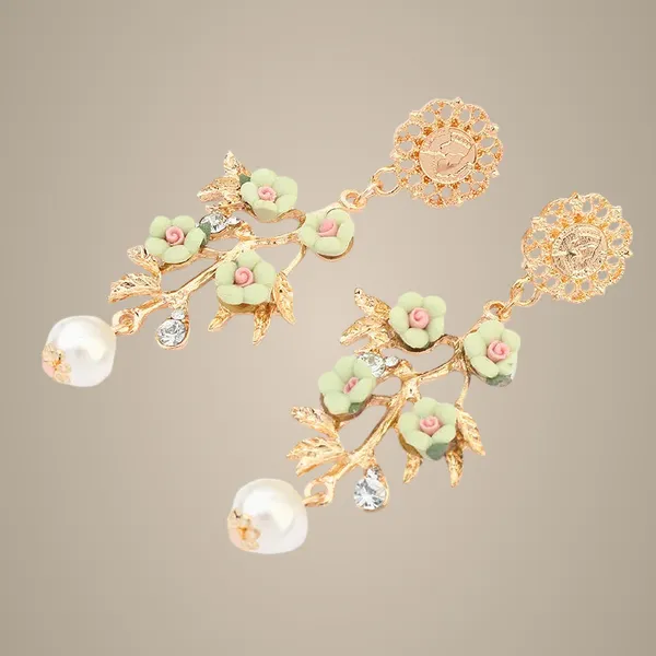 Luxury_Pearl_Long_Floral_Earrings_-_Green