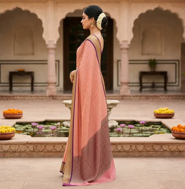 Peach__Elegant_Silk_Saree_with_Zari_Border