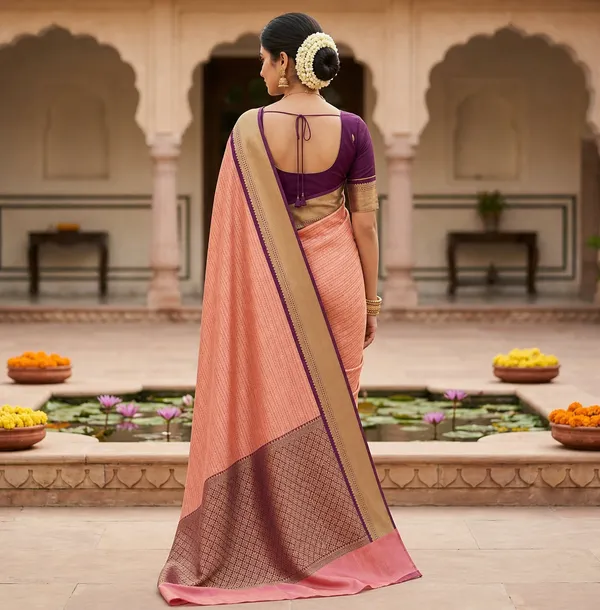 Peach__Elegant_Silk_Saree_with_Zari_Border