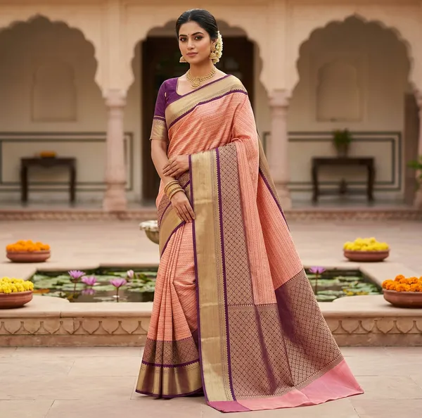 Peach__Elegant_Silk_Saree_with_Zari_Border