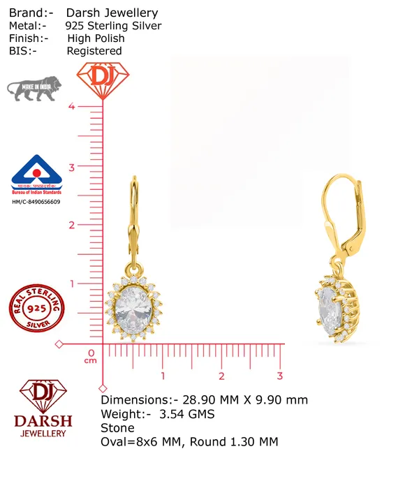 925_Sterling_Silver_White_Cz_Halo_Earrings_With_Gold_Plated_For_Women_With_Framed_Round_Stone_Setting__Beautiful_Party_Wear_Drop_Earrings