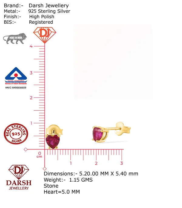 925_Silver_Red_Ruby_CZ_Heart_Earrings_For_Women_Girls_With_Single_Stone_Solitaire_Earrings__Traditional_Look__Daily_Wear_Jewellery__Gift_For_Women_0.5_Micron_Gold_Plated