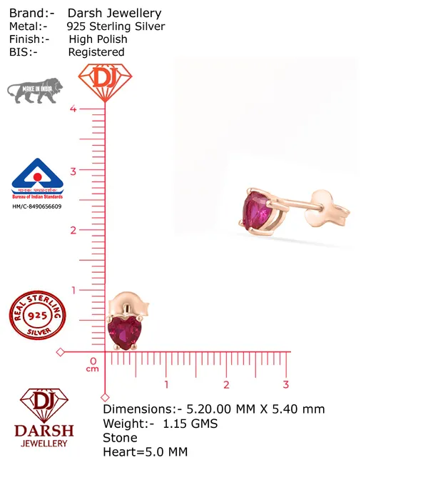 925_Silver_Red_Ruby_CZ_Heart_Earrings_for_Women__Girls_with_Single_Stone_Solitaire_earrings__|_Traditional_Look_|_Daily_Wear_Jewellery_|_Gift_for_Her|__0.5_Micron_Rose_Gold_plated