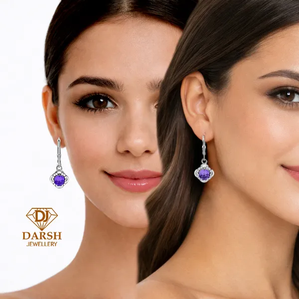 925_Sterling_Silver_Purple_Cz_Drop_Earrings_Elegant_Rhodium_Plated_Halo_Jewelry_Wedding,_Anniversary,_Valentines_And_Birthday_Gift