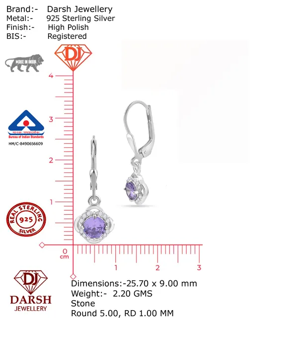 925_Sterling_Silver_Purple_Cz_Drop_Earrings_Elegant_Rhodium_Plated_Halo_Jewelry_Wedding,_Anniversary,_Valentines_And_Birthday_Gift