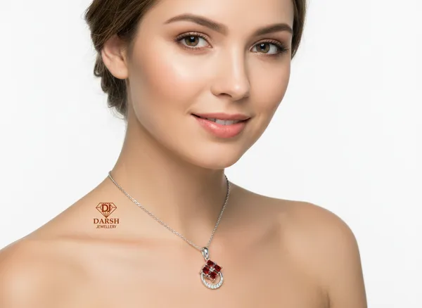 925_Silver_Pendant_Necklace_With_Ruby_Red_Square_Gemstones_And_Halo_Accents